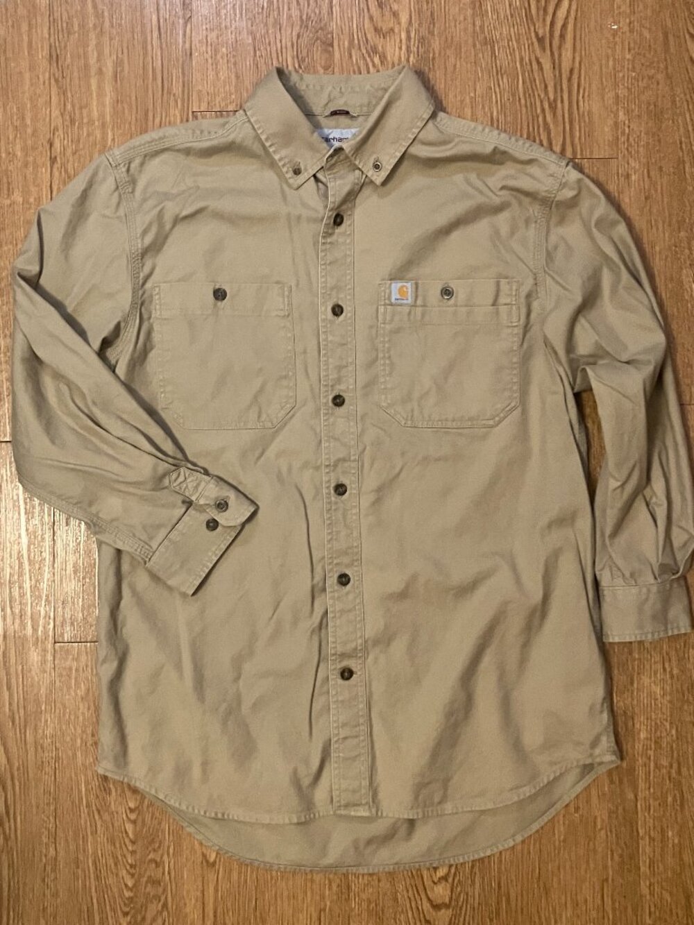 Carhartt Rugged Flex Shirt Dark Khaki Canvas Button Up Workwear 103554
